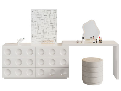 现代奶油风化妆 梳妆台3d模型 现代奶油风化妆 梳妆台