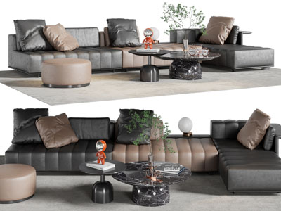 现代转角多人沙发 茶几组合3d模型 现代转角多人沙发 茶几组合