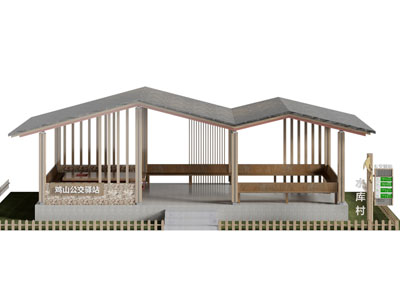 新中式公交车站站台3d模型 新中式公交车站站台