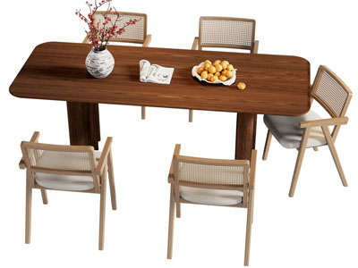 现代中古风餐桌椅组合3d模型 现代中古风餐桌椅组合