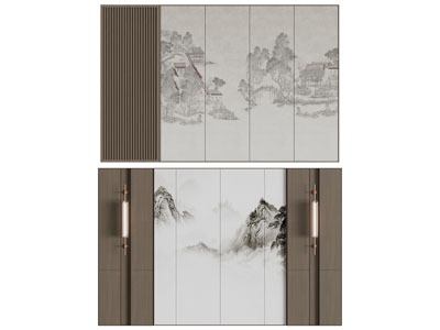 新中式背景墙3d模型 新中式背景墙