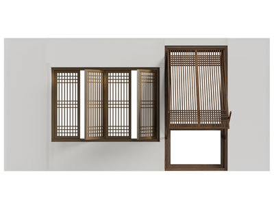 现代中古风实木平开窗 推拉窗户3d模型 现代中古风实木平开窗 推拉窗户