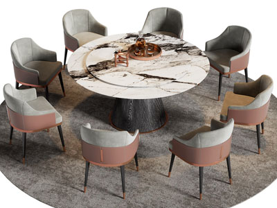 现代圆形餐桌椅组合3d模型 现代圆形餐桌椅组合