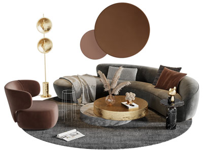 现代弧形多人沙发 休闲椅子和茶几组合