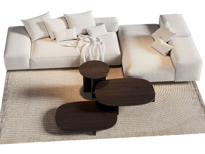 现代布艺转角多人沙发 茶几组合