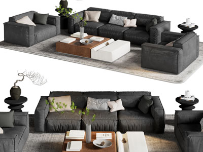 现代多人 单人沙发和茶几组合