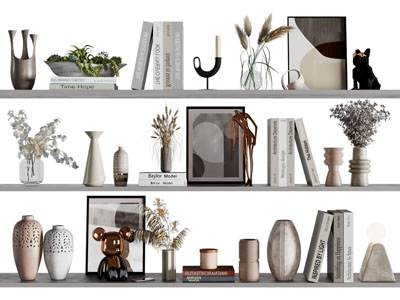 现代书本 花瓶花卉 饰品摆件组合