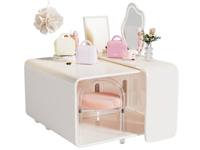 现代奶油风化妆 梳妆台3d模型 现代奶油风化妆 梳妆台