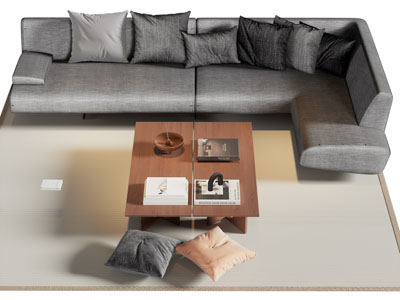 现代转角多人沙发 茶几组合