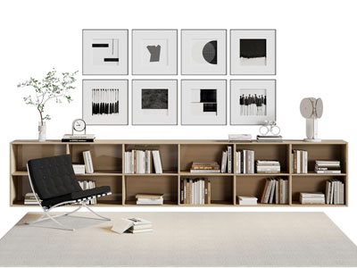 现代书柜 装饰挂画