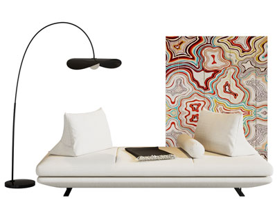 现代布艺多人沙发 落地灯3d模型 现代布艺多人沙发 落地灯