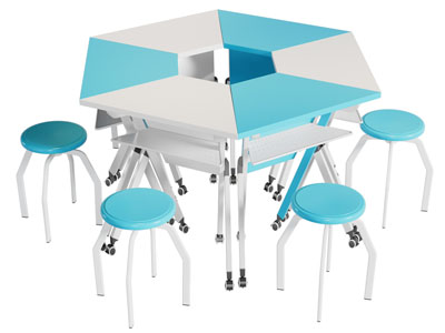 现代科学室 创客室拼接书桌圆凳