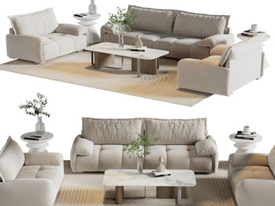 现代布艺双人 单人沙发和茶几组合