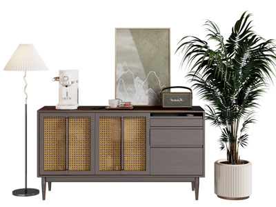 现代中古风玄关柜 边柜3d模型 现代中古风玄关柜 边柜