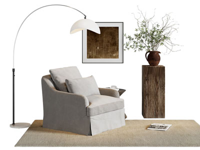 现代单人沙发 落地灯