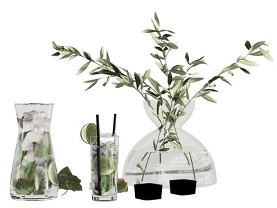 现代玻璃花瓶花卉 茶具杯子 摆件组合