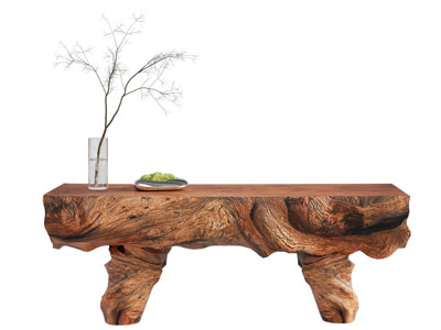 侘寂风树桩长凳子