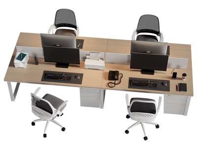 现代四人位办公桌椅组合3d模型 现代四人位办公桌椅组合