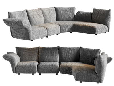 现代破旧的多人沙发3d模型 现代破旧的多人沙发