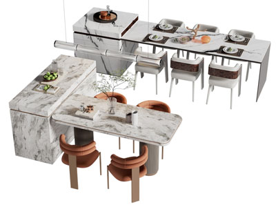 现代水吧台餐桌椅组合3d模型 现代水吧台餐桌椅组合