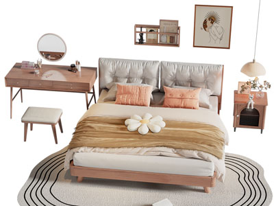 北欧双人床 床头柜 梳妆台