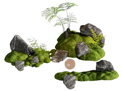 现代石头 树木 苔藓景观园艺小品