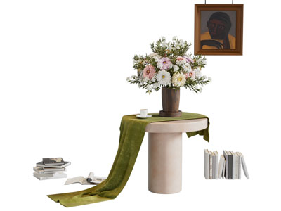 现代边几花瓶花卉 摆件组合3d模型 现代边几花瓶花卉 摆件组合