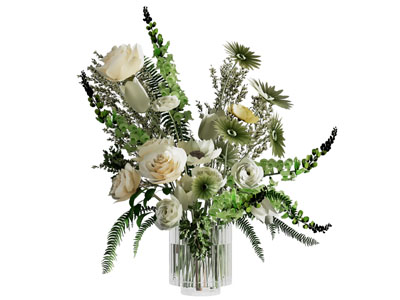 现代玻璃花瓶花卉3d模型 现代玻璃花瓶花卉