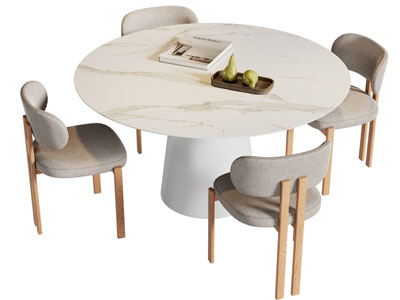 现代圆形餐桌椅组合3d模型 现代圆形餐桌椅组合