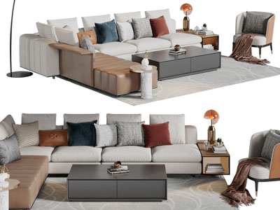现代转角多人沙发 休闲椅子和茶几组合