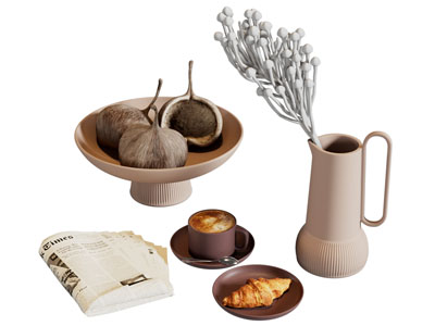 侘寂风果盘 花瓶花卉 书籍 咖啡摆件组合