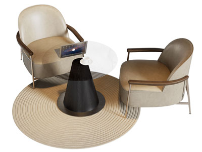 现代单人沙发 边几