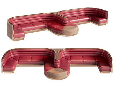 现代卡座多人沙发3d模型 现代卡座多人沙发