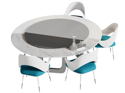 现代圆形餐桌椅组合3d模型 现代圆形餐桌椅组合