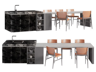 现代水吧台餐桌椅组合3d模型 现代水吧台餐桌椅组合