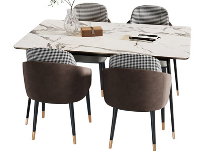现代大理石长方形餐桌椅组合3d模型 现代大理石长方形餐桌椅组合