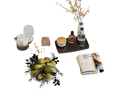 现代书籍 水果 茶壶 摆件组合