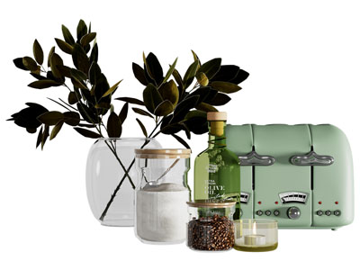 现代吐司机 花瓶花卉 调料瓶摆件组合
