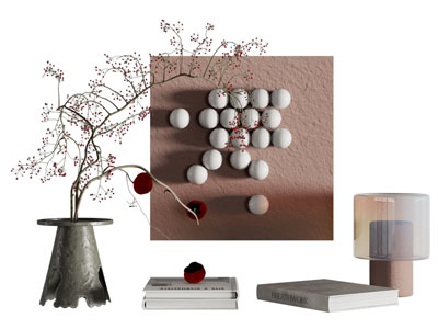 侘寂风花瓶花卉 书本 挂画摆件组合