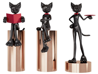 现代黑猫雕塑雕刻 摆件组合