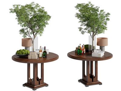 现代花瓶花卉 台灯 书籍摆件组合 圆桌端景3d模型 现代花瓶花卉 台灯 书籍摆件组合 圆桌端景