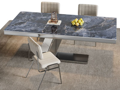 现代长方形餐桌椅组合3d模型 现代长方形餐桌椅组合