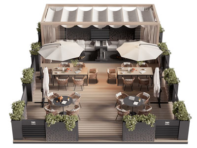 现代户外露天餐馆 餐桌椅组合3d模型 现代户外露天餐馆 餐桌椅组合