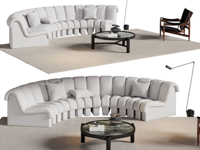 现代弧形异形多人沙发 茶几组合