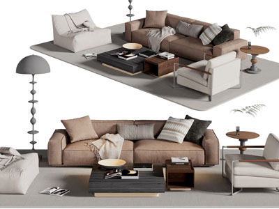 现代双人 单人沙发和茶几组合