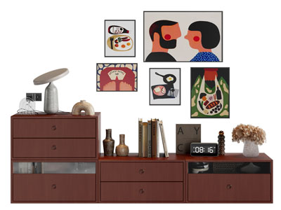 现代中古风电视柜 边柜 挂画