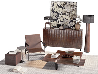 侘寂风玄关柜 边柜 休闲椅子3d模型 侘寂风玄关柜 边柜 休闲椅子