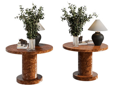 侘寂风边几 台灯花瓶花卉 摆件组合