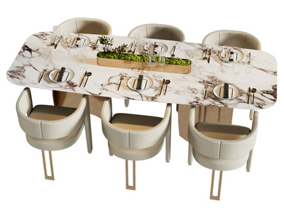 现代长方形餐桌椅组合3d模型 现代长方形餐桌椅组合