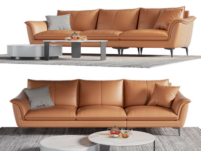 现代皮质多人沙发 茶几组合